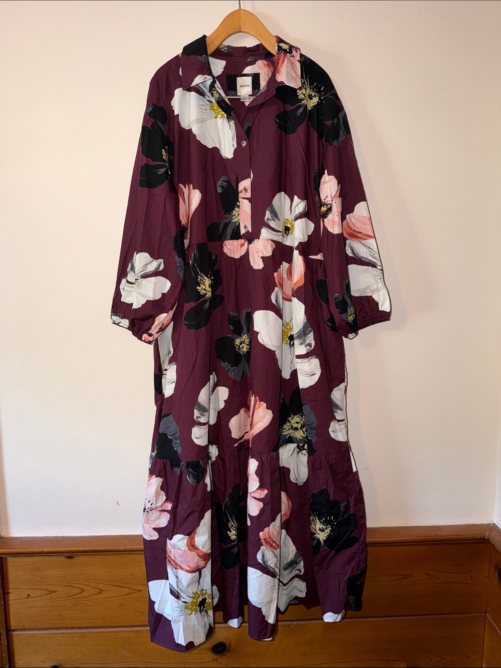 NWT Maeve Bettina Cotton Midi Shirtdress in Maroon Size XL - Picture 3 of 7